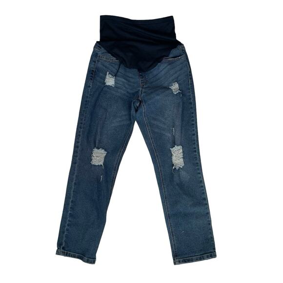 Harper Grey Maternity Jeans Full Panel Ripped Jeans Womens Size Small - Picture 1 of 14